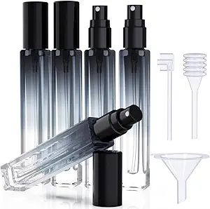 5PCS Cologne Atomizer Empty, 10ML Mini Perfume Bottles Refillable With Dispenser Tools, Pocket Spray Bottle for Travel and Sample Container (Gradient+Black Cap)